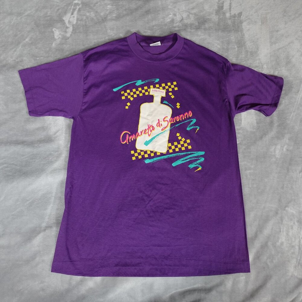 Vintage Amaretto Di Saronno Liquor T Shirt Mens L (Fits M) Thin Lightweight 90s